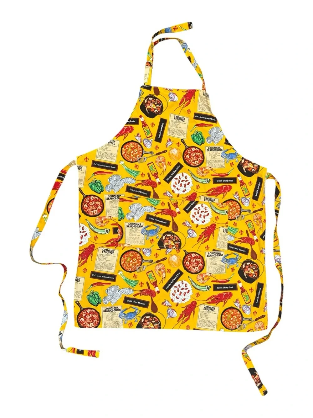 Louisiana Recipe Yellow Culinary Print Cotton Apron - Kitchen Chef Apron Cooking